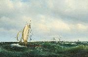 Vilhelm Melbye Stormfuld Eftermiddag i Skagerak. En dansk Jagt og forskjellige Skibe passere Skagen France oil painting artist